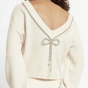 NWT Express Reversible Cream Embellished Bow Sweater XL